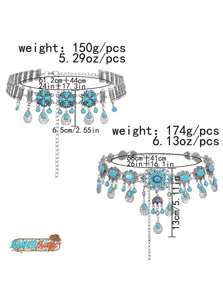 Vintage Turquoise Water Drop Tassel Belt