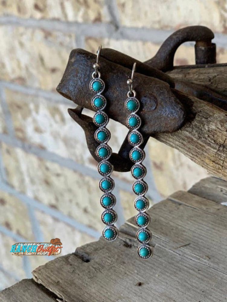 Vintage Alloy Kallaite Round Bead Long Dangle Earring