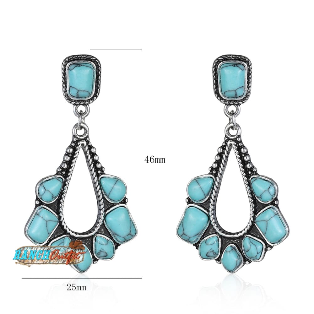 Vintage Earrings Boho Turquoise Ethnic Jewelry Western Cowgirl Engraving Earring