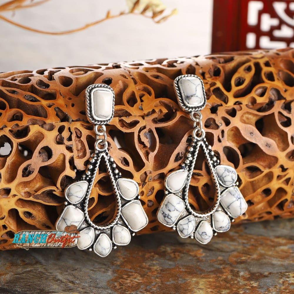 Vintage Earrings Boho Turquoise Ethnic Jewelry Western Cowgirl Engraving Earring