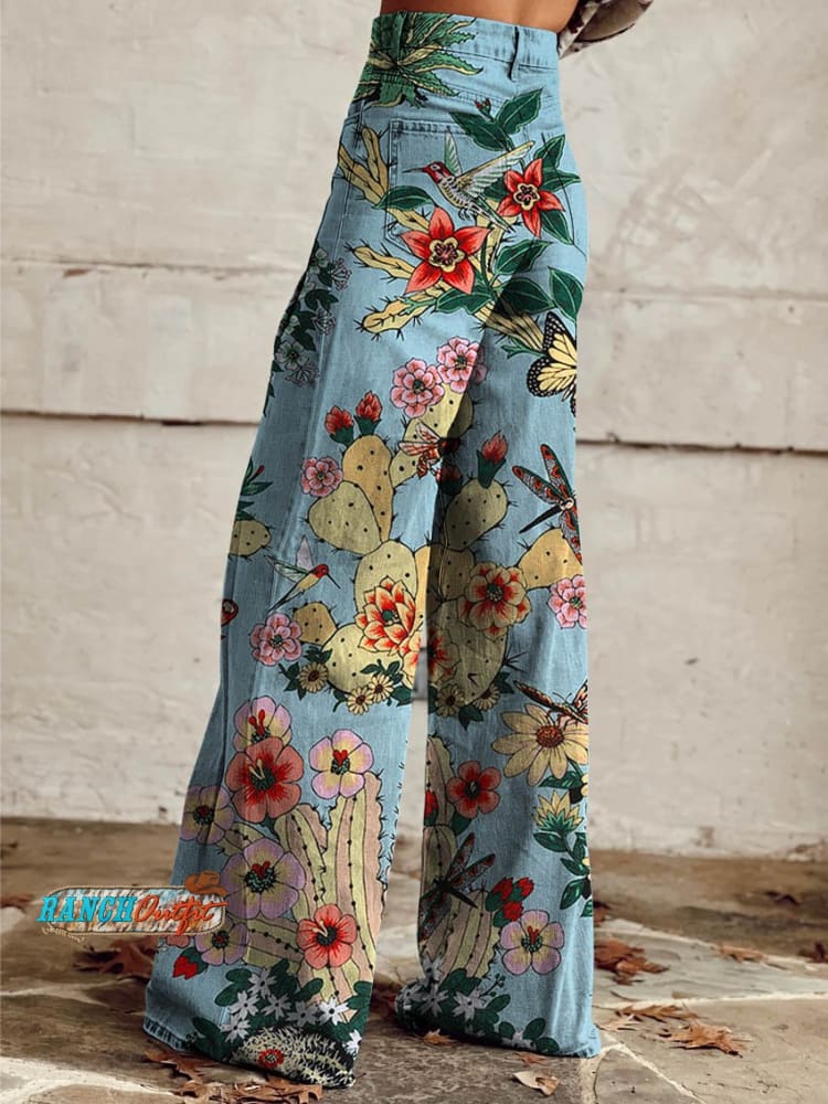 Women's Hacienda Cactus Print Casual Wide Leg Pants