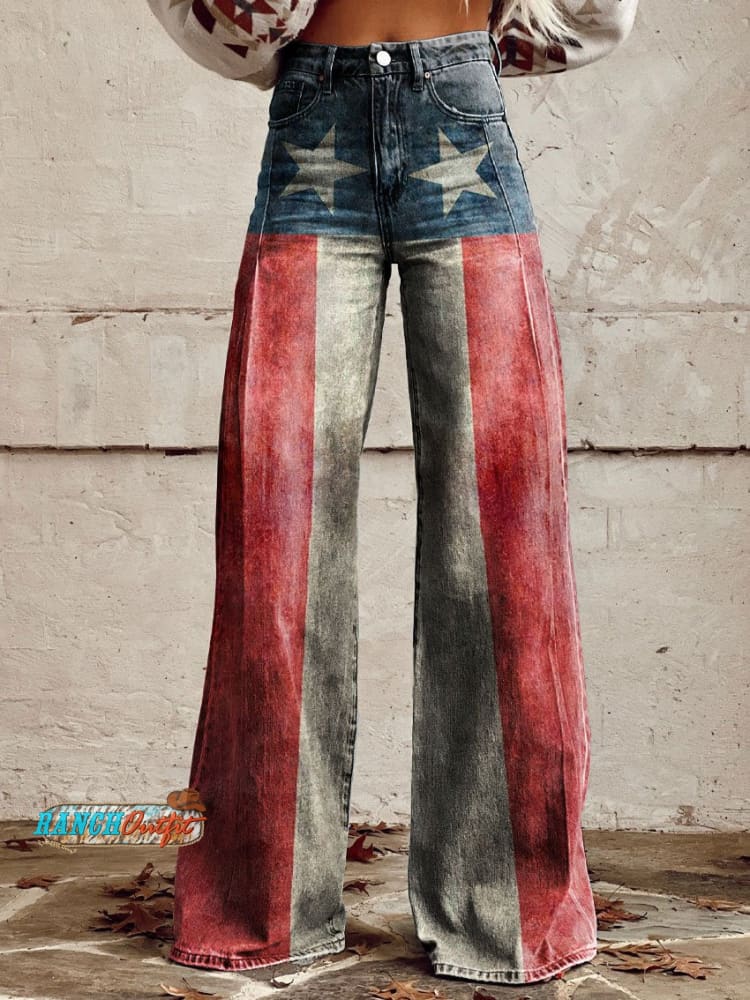 Women's Vintage Print Casual Wide Leg Pants