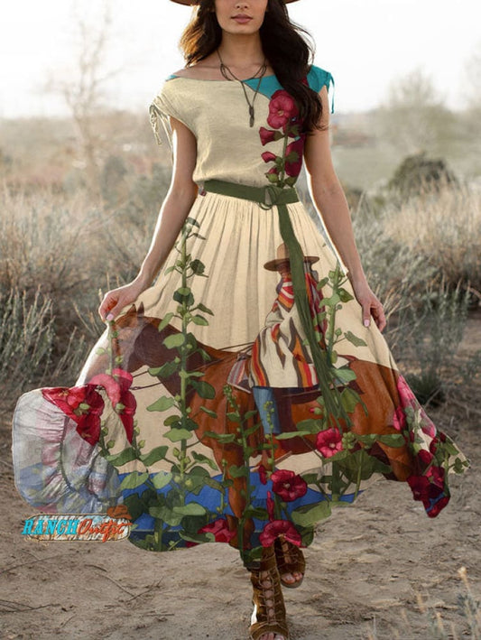 Women's Retro Western Style Print Maxi Dress