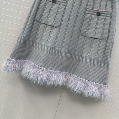 Elegant Bell-Sleeve Skirt with Fur Trim