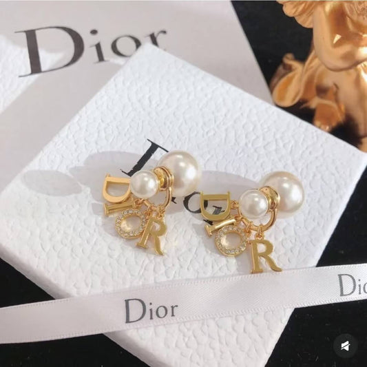 Classic Letter Pendant Pearl Earrings