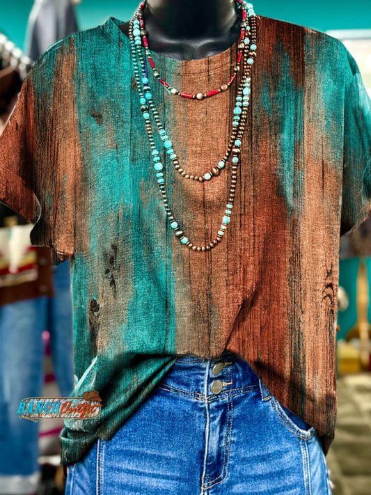 Vintage Ethnic Textured Contrasting Art Print Casaul Short Sleeve T-shirt