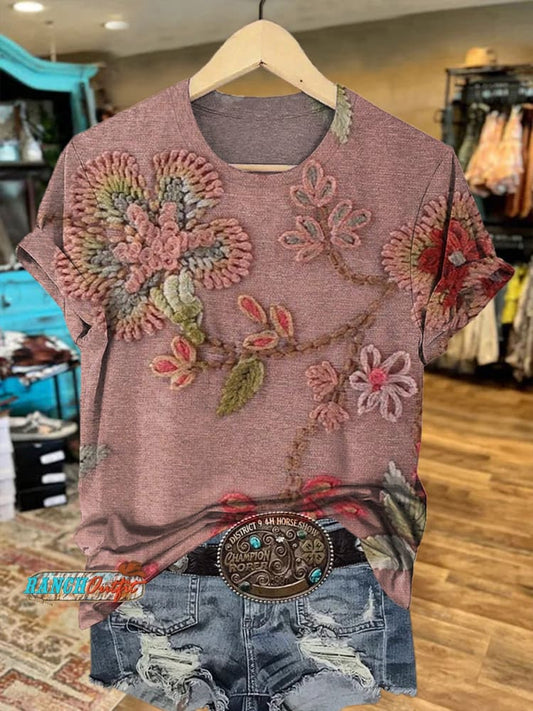 Vintage Floral Art Print Casaul Short Sleeve T-shirt