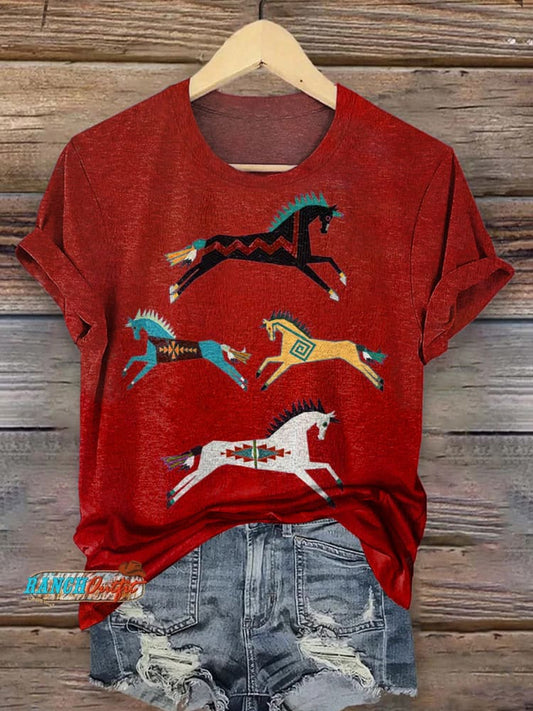 Classic Horse Art Print Casual T-Shirt