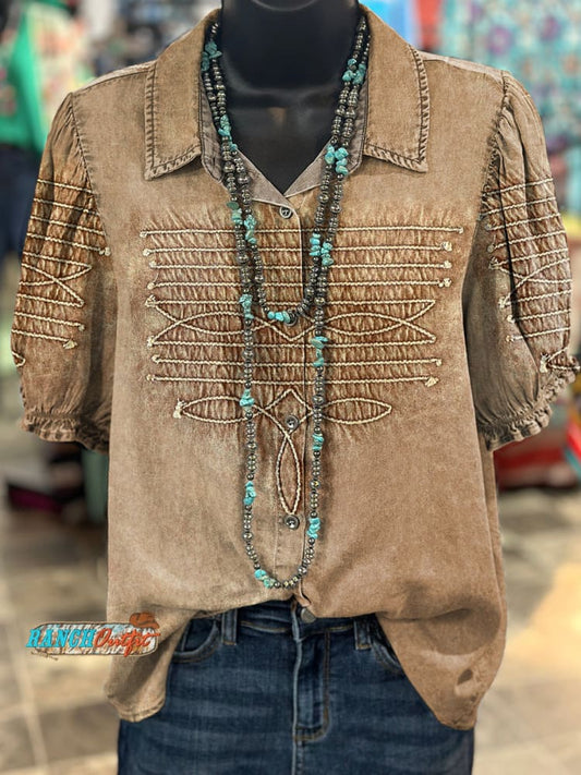 Women's Western Boots Pattern Print Casual Cotton Shirt