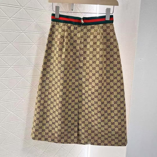 Classic All-Over Print Straight Split Skirt