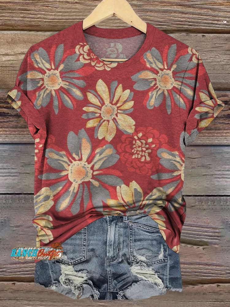 Vintage Flowers Print Casual Top