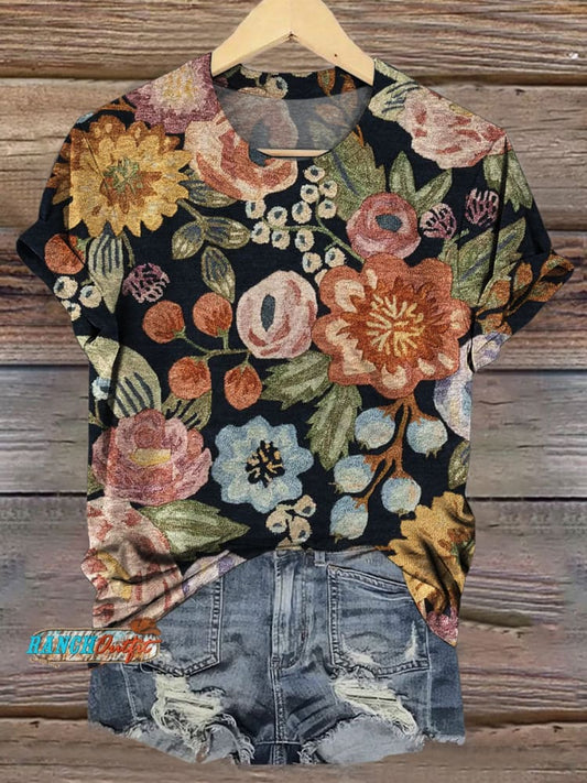 Vintage Flowers Print Casual T-shirt