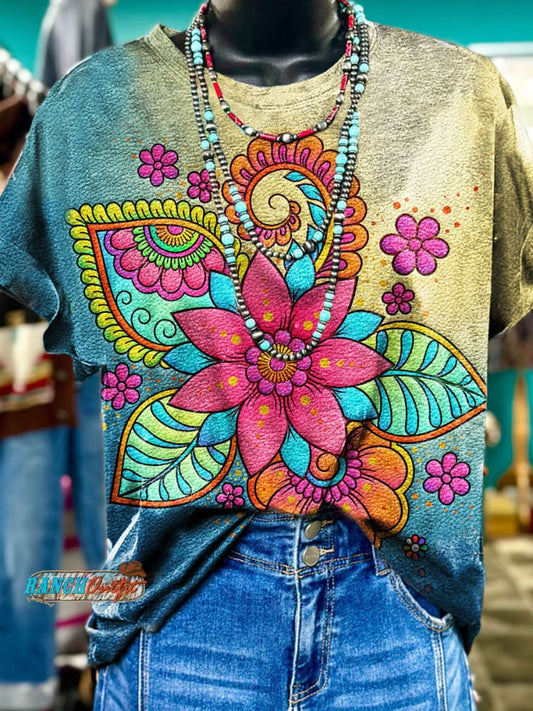 Floral Art Print Casual T-shirt