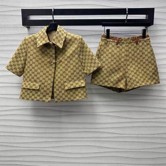 Classic Cropped All-Over Print Short Sleeve and Shorts Set