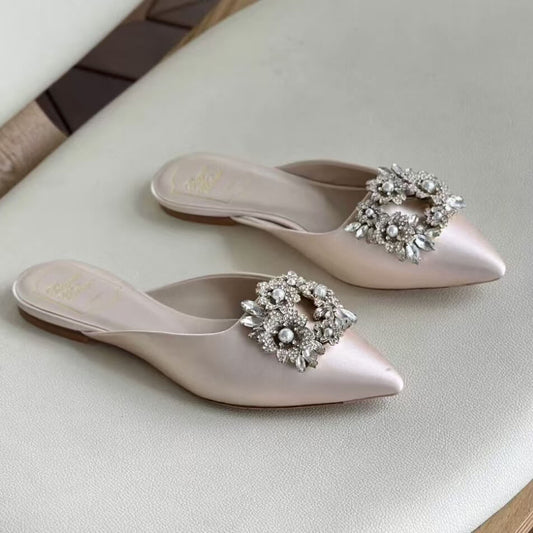 Pearl Snowflake Buckle Diamond Satin Sandals