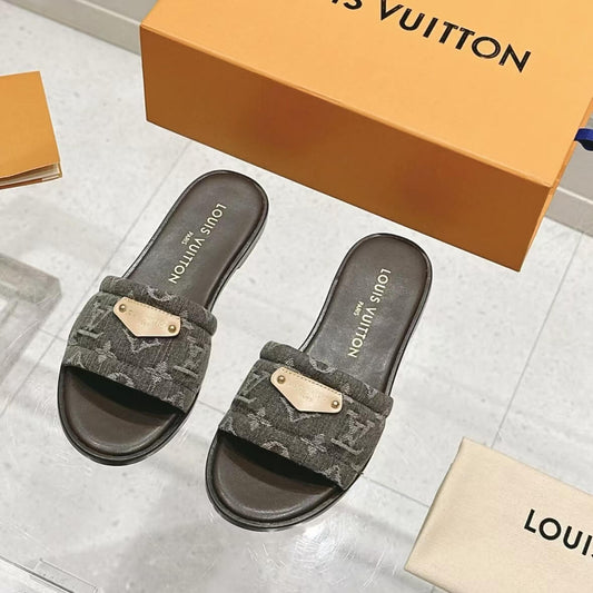 Classic Versatile Black Denim Sandals
