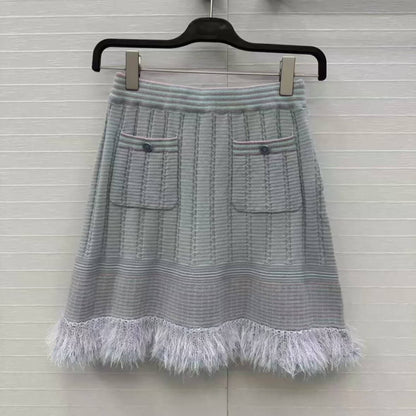 Elegant Bell-Sleeve Skirt with Fur Trim
