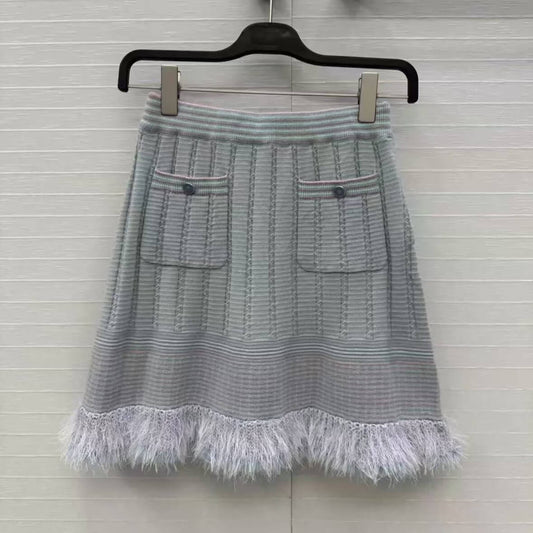 Elegant Bell-Sleeve Skirt with Fur Trim