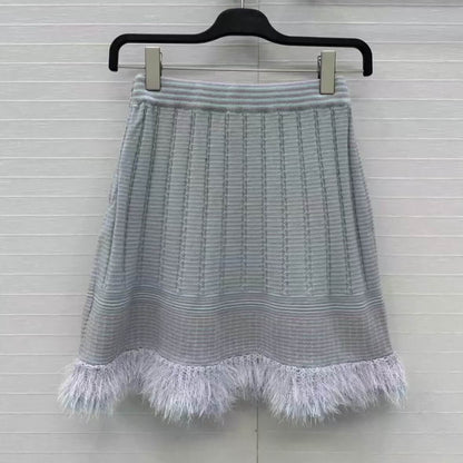 Elegant Bell-Sleeve Skirt with Fur Trim