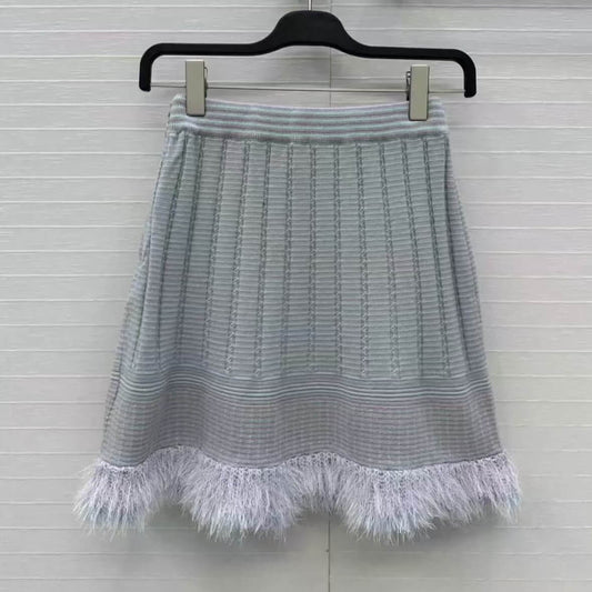 Elegant Bell-Sleeve Skirt with Fur Trim