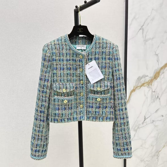 Vintage Chic Peacock Green Woven Coat