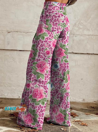 Women's Leopard Print Casual Wide Leg Pants