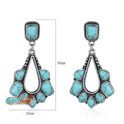 Vintage Earrings Boho Turquoise Ethnic Jewelry Western Cowgirl Engraving Earring