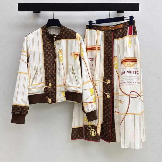 Fashionably Creative Pattern-Blocked Jacket & Skirt Set