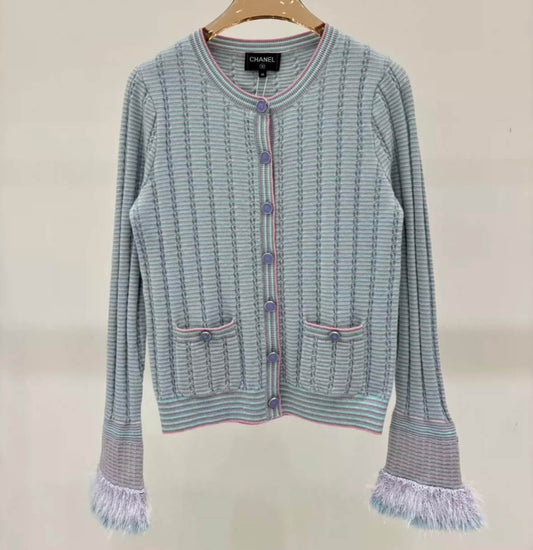 Elegant Bell-Sleeve Cardigan with Fur Trim
