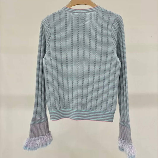 Elegant Bell-Sleeve Cardigan with Fur Trim