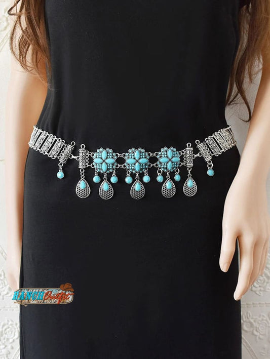 Vintage Turquoise Water Drop Tassel Belt