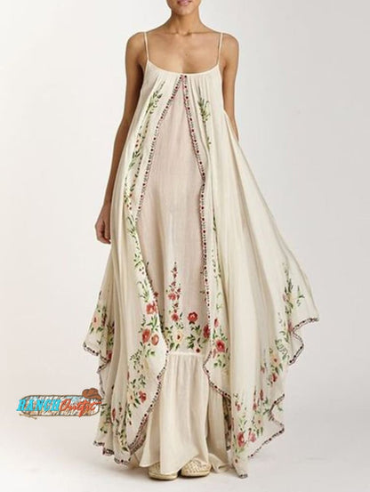 Casual Floral Print Sleeveless Loose Maxi Dress