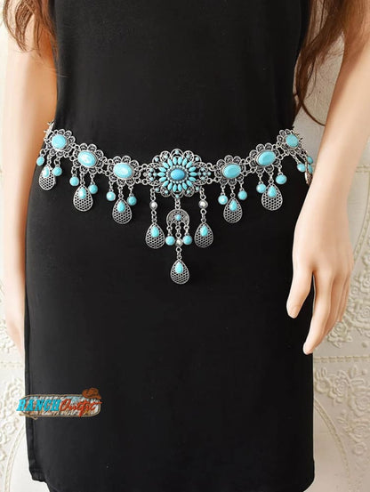 Vintage Turquoise Water Drop Tassel Belt