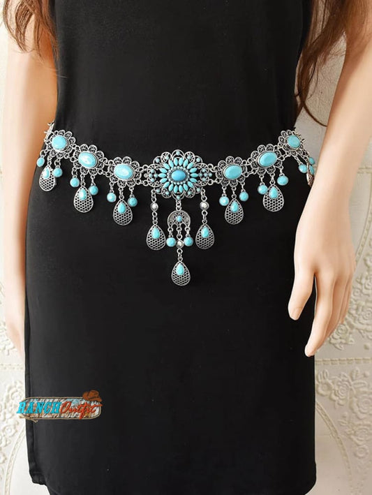 Vintage Turquoise Water Drop Tassel Belt