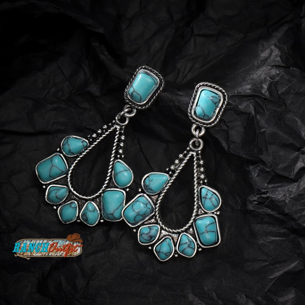 Vintage Earrings Boho Turquoise Ethnic Jewelry Western Cowgirl Engraving Earring