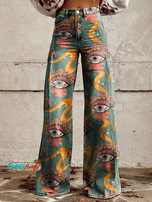 Women's Vintage Print Casual Wide Leg Pants