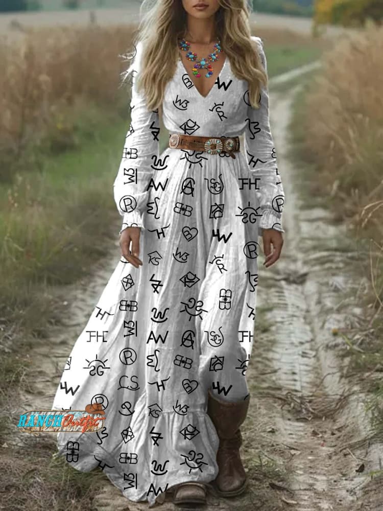 Women's Cattle Brands Print Pocket Cotton Dress