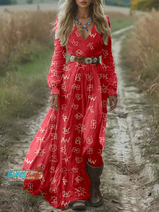 Women's Cattle Brands Print Pocket Cotton Dress