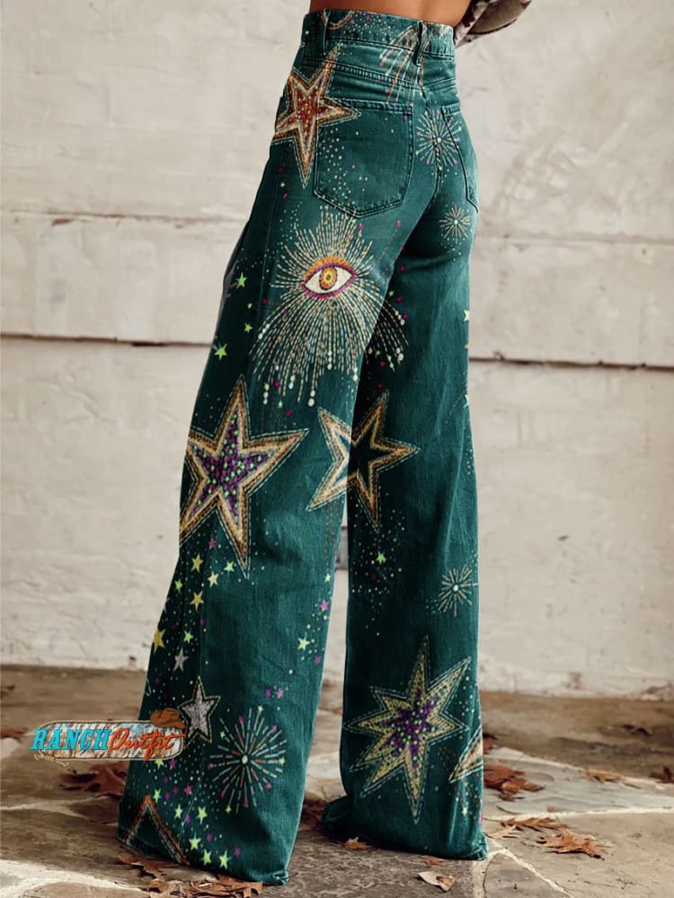 Women's Vintage Print Casual Wide Leg Pants