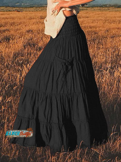 Women's Solid Color Cotton Pocket Skirt
