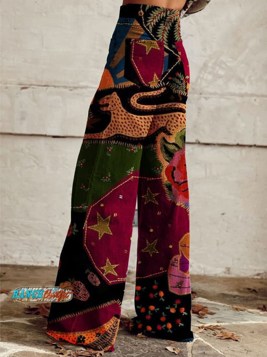 Women's Vintage Print Casual Wide Leg Pants