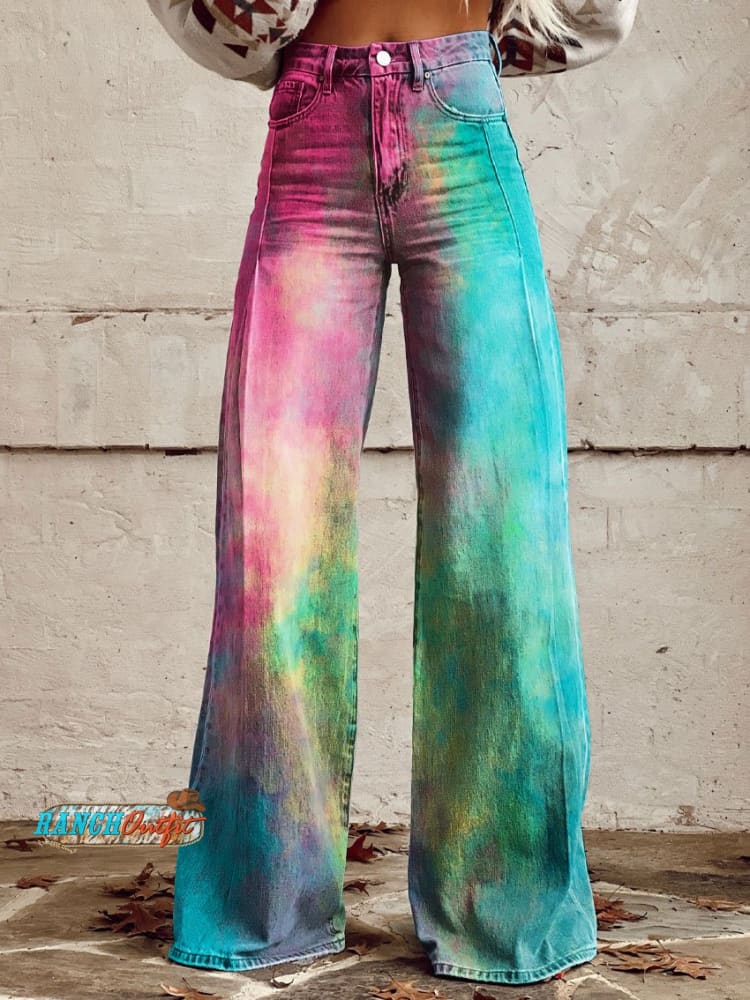 Women's Vintage Print Casual Wide Leg Pants