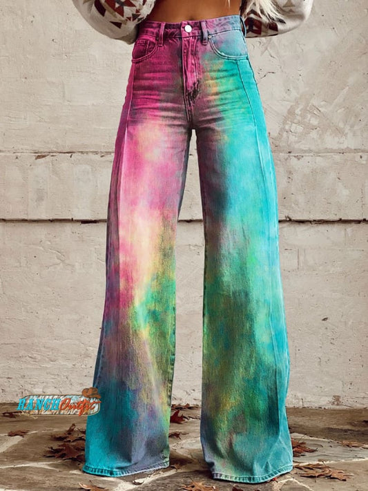 Women's Vintage Print Casual Wide Leg Pants