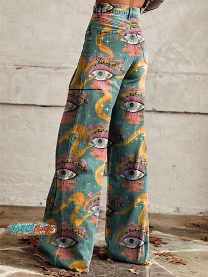 Women's Vintage Print Casual Wide Leg Pants