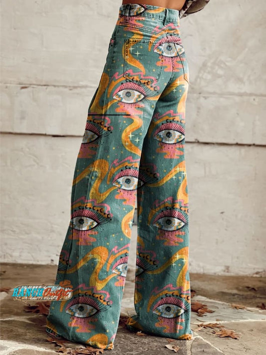 Women's Vintage Print Casual Wide Leg Pants