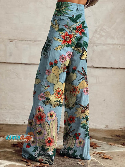 Women's Hacienda Cactus Print Casual Wide Leg Pants