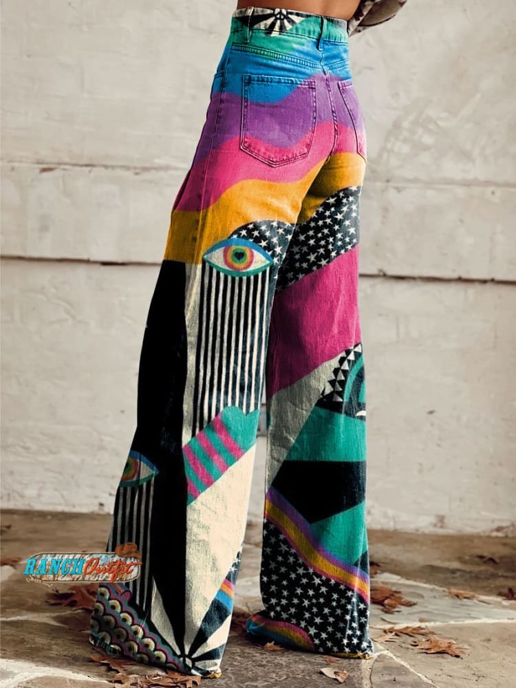 Women's Vintage Print Casual Wide Leg Pants