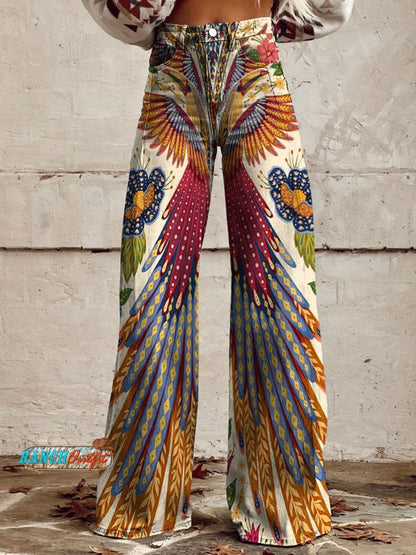 Women's Vintage Tucano Farm Print Casual Wide Leg Pants