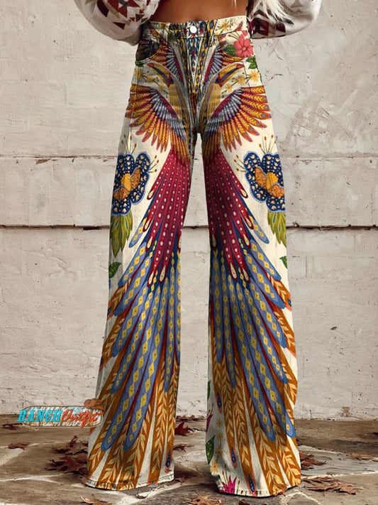 Women's Vintage Tucano Farm Print Casual Wide Leg Pants