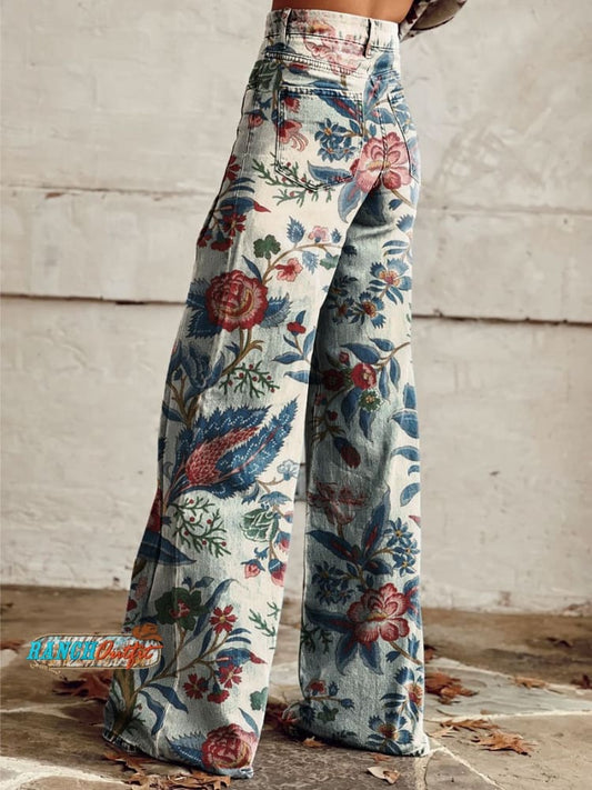 Women's Vintage Print Casual Wide Leg Pants